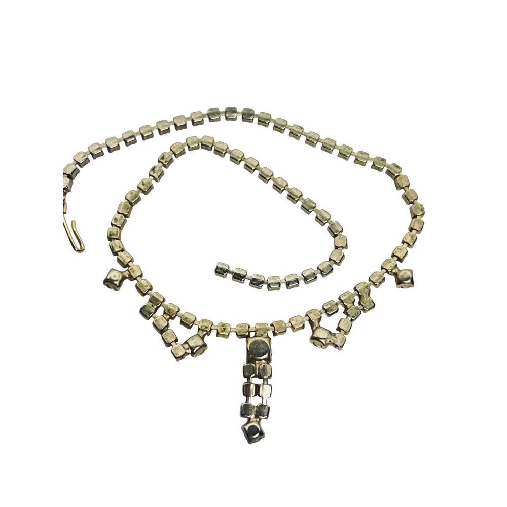 Gold Tone Choker Necklace With AB Rhinestones And Screw back Earrings Set (6186) - Picture 6 of 11